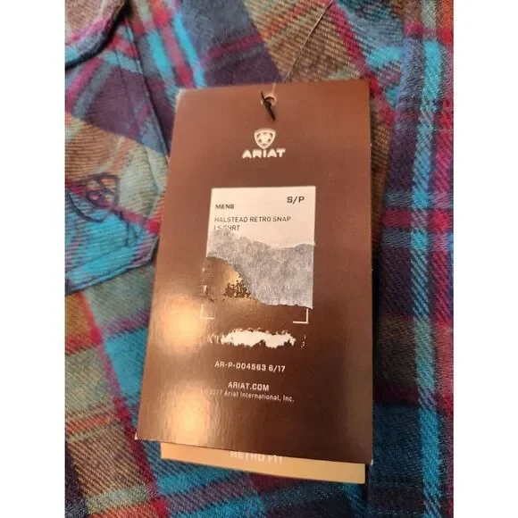 NWT Ariat Retro Fit Pearl snap men Small plaid longsleeve chest pocket embroider - Picture 3 of 11